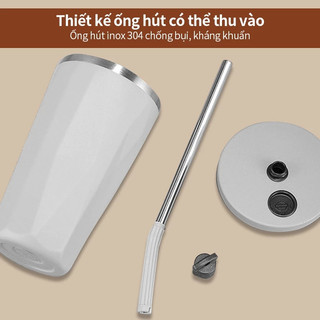 Ly Giữ Nhiệt 600ml Màu Pastel Xinh Xỉu, Cốc Trà Sữa Giữ Lạnh Kèm Ống Hút Tiện Lợi