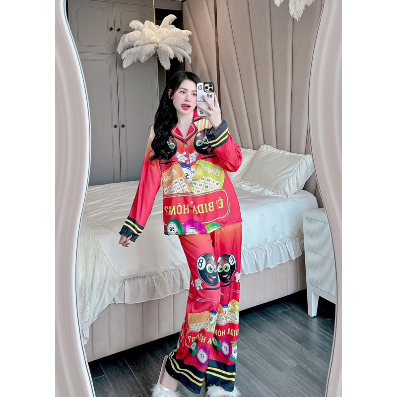 Đồ bộ- set ngủ mặc nhà pijama TẾT BIDA LOANG lụa XƯỚC mềm mịn mát