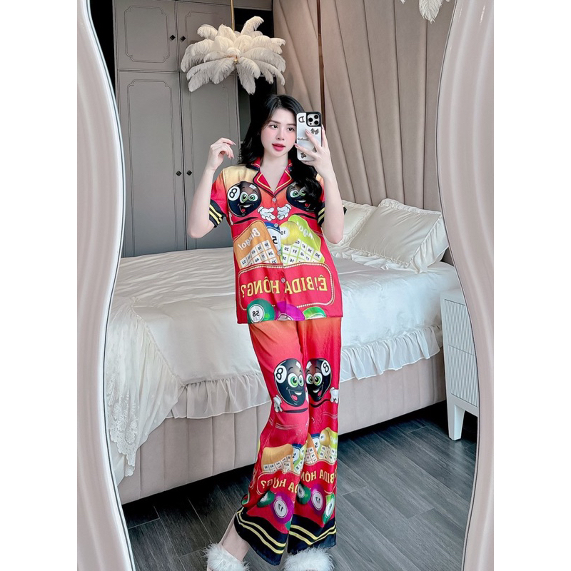Đồ bộ- set ngủ mặc nhà pijama TẾT BIDA LOANG lụa XƯỚC mềm mịn mát
