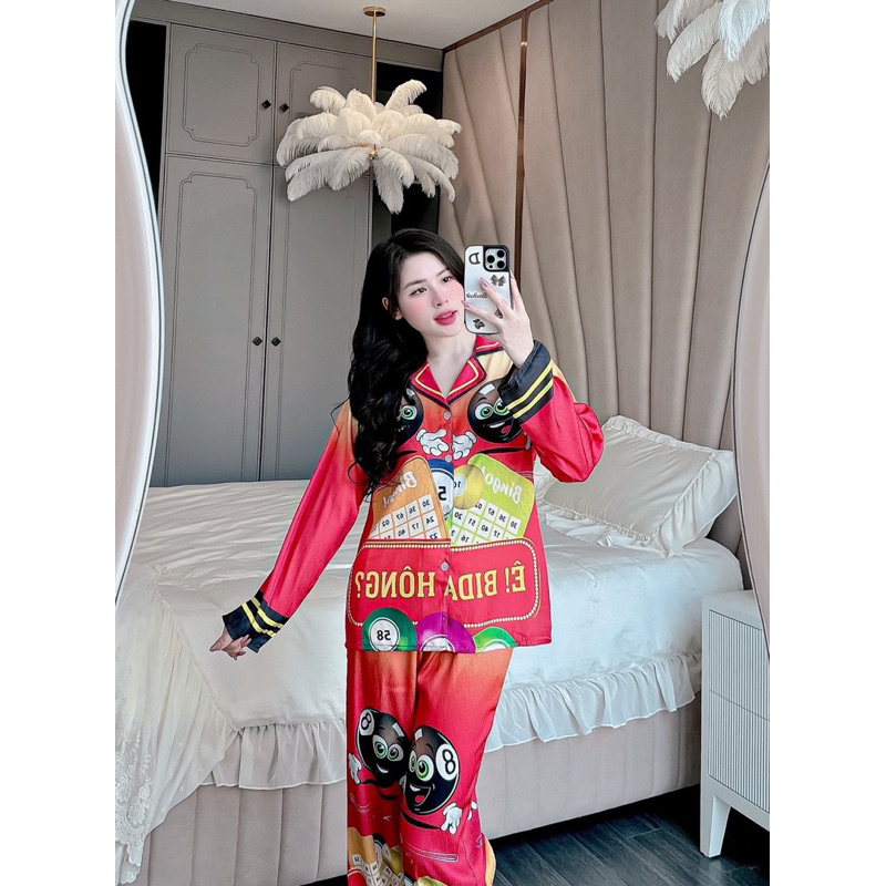 Đồ bộ- set ngủ mặc nhà pijama TẾT BIDA LOANG lụa XƯỚC mềm mịn mát
