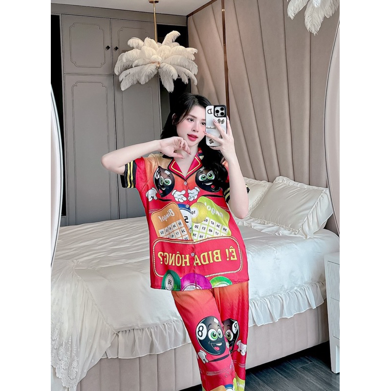 Đồ bộ- set ngủ mặc nhà pijama TẾT BIDA LOANG lụa XƯỚC mềm mịn mát