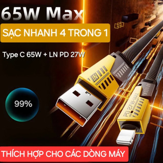 Cáp sạc nhanh 4 IN 1 cổng vào USB/TYPE C cổng ra PD27W/TYPE C 65W thiết kế dây dẹp bền dẻo