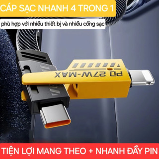 Cáp sạc nhanh 4 IN 1 cổng vào USB/TYPE C cổng ra PD27W/TYPE C 65W thiết kế dây dẹp bền dẻo