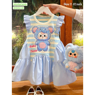 Đầm Trung Thu, đầm thu đông bé gái phong cách Hàn. Đầm Baby three xanh kẻ tay tiên siêu hot siêu xinh cho bé gái 13-45kg