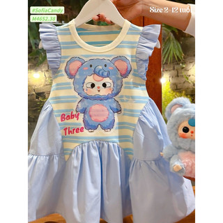 Đầm Trung Thu, đầm thu đông bé gái phong cách Hàn. Đầm Baby three xanh kẻ tay tiên siêu hot siêu xinh cho bé gái 13-45kg