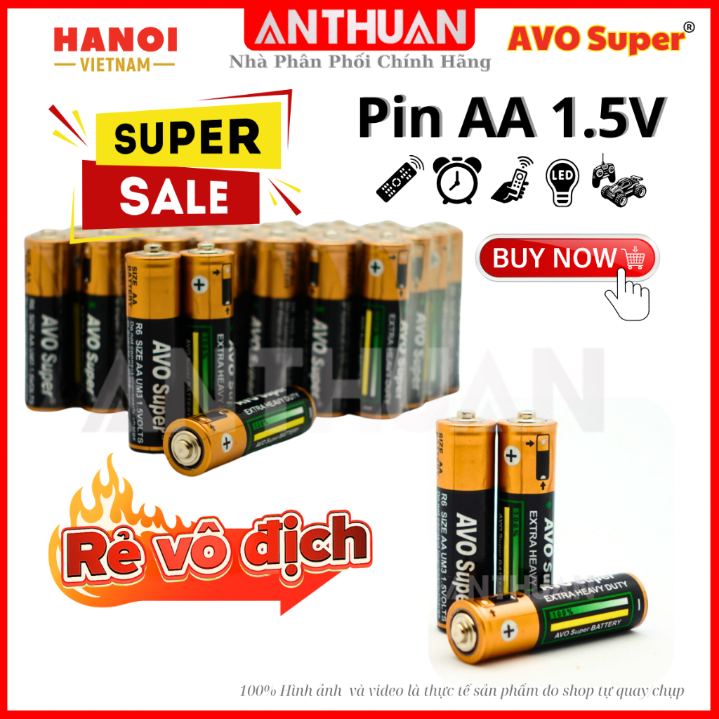 Hộp 60 Pin AA R6 1.5V Extra Heavy Duty Pin Tiểu 2A RẺ AVO cho đèn LED ...