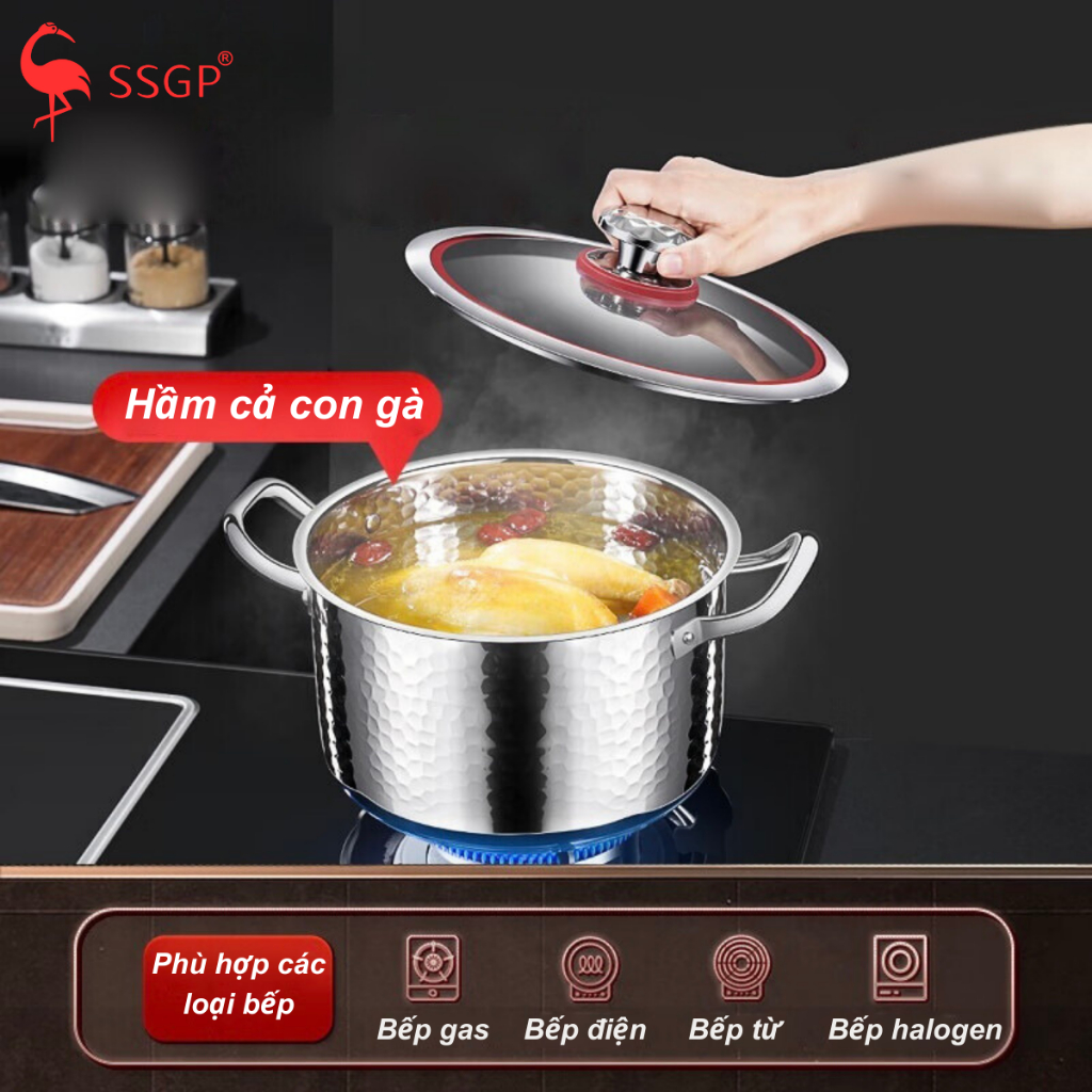 Nồi inox 304 Berlin 5 đáy cao cấp SSGP của , nồi nấu canh, nồi 24cm ,nồi dùng bếp từ, quánh