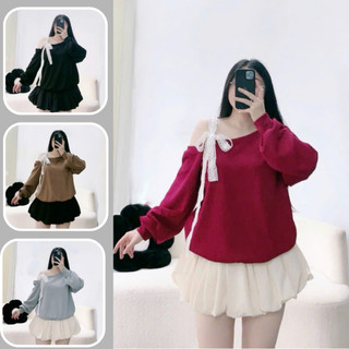 Set bộ Bigsize nữ áo thun kiểu trễ vai cột nơ chân váy bí ngô có quần bảo hộ xinh xắn SET931