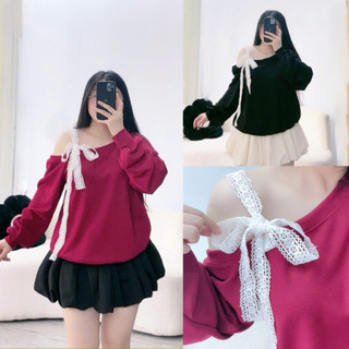 Set bộ Bigsize nữ áo thun kiểu trễ vai cột nơ chân váy bí ngô có quần bảo hộ xinh xắn SET931