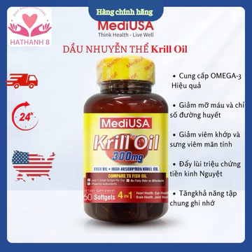 Dầu nhuyễn thể KRILL OIL MediUSA hỗ trợ tăng cường sức khỏe tim mạch, não bộ và mắt, xương khớp