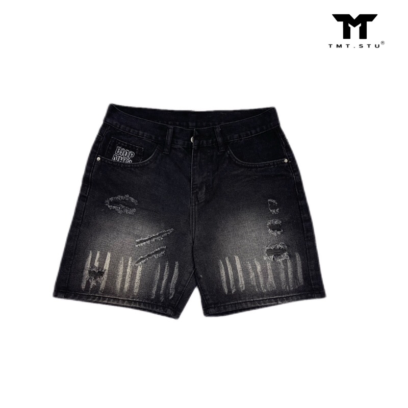 SHORT JEANS ĐEN WASH THÊU TÚI SAU - FROM TRÊN GỐI THỜI TRANG UNISEX NAM NỮ | TMTD29