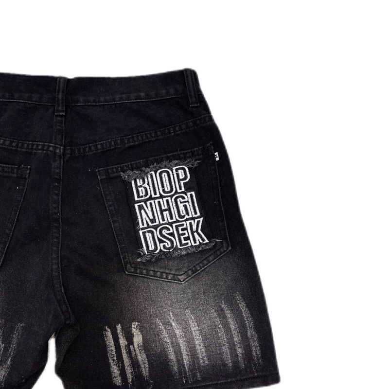 SHORT JEANS ĐEN WASH THÊU TÚI SAU - FROM TRÊN GỐI THỜI TRANG UNISEX NAM NỮ | TMTD29