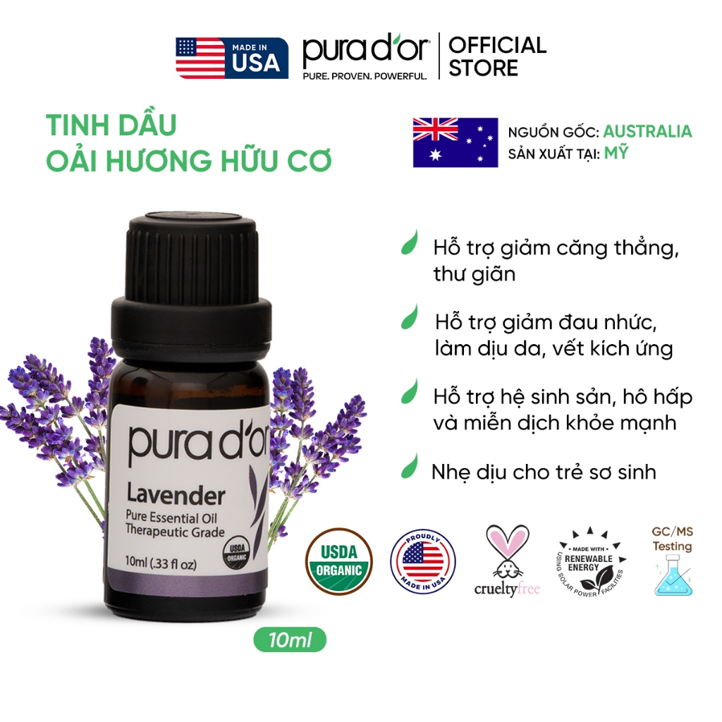 Ảnh Tinh dầu Oải Hương hữu cơ nguyên chất PURA D’OR Therapeutic Grade Lavender Essential Oil 10ml 1