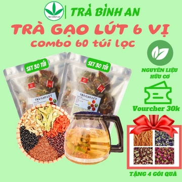 Combo 60 gói Trà Gạo Lứt Giảm Cân, Đậu Đen, Đậu Đỏ, Kỷ Tử, Hoa Nhài, Cỏ Ngọt thanh nhiệt, mát gan
