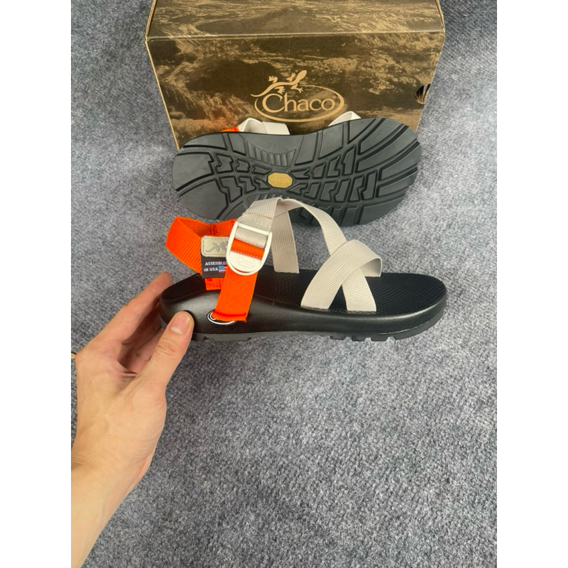 Sandal dây trắng kem gót cam