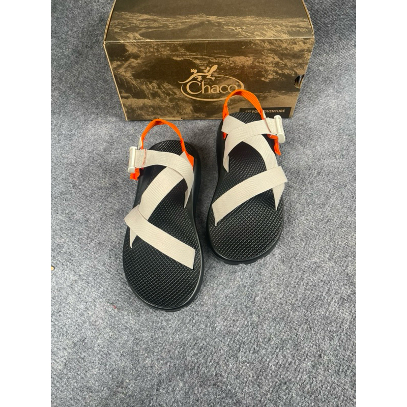 Sandal dây trắng kem gót cam