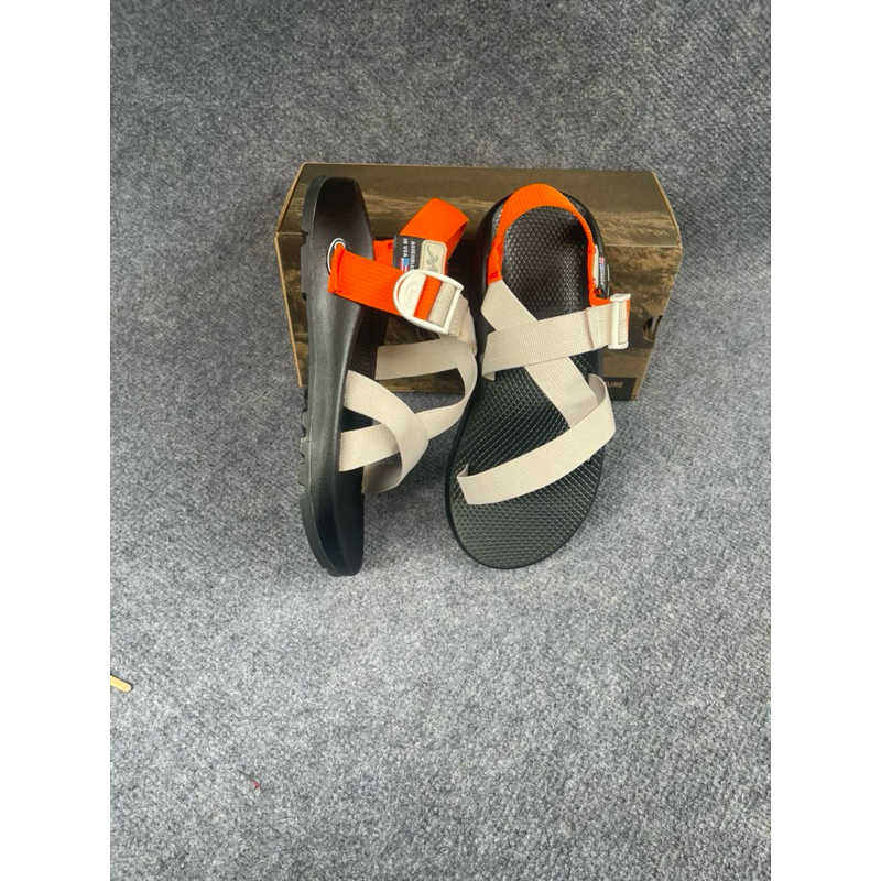 Sandal dây trắng kem gót cam