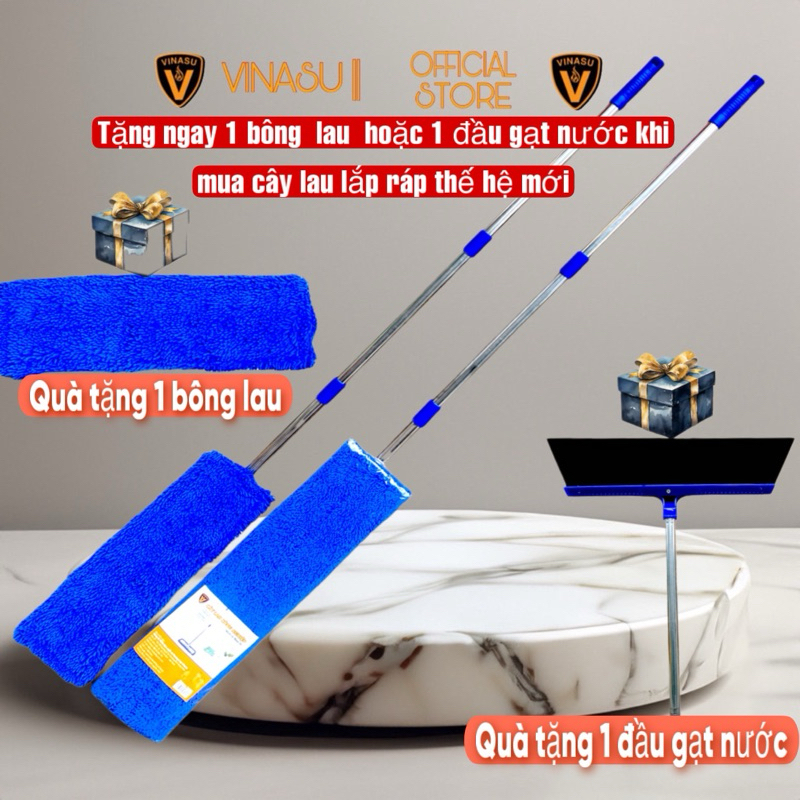 Cây Lau Công Nghiệp san hô Vinasu phiên bản Lắp Ráp Thế Hệ Mới - Cây Lau Nhà tặng kèm 1 đầu gạt nước thay thế