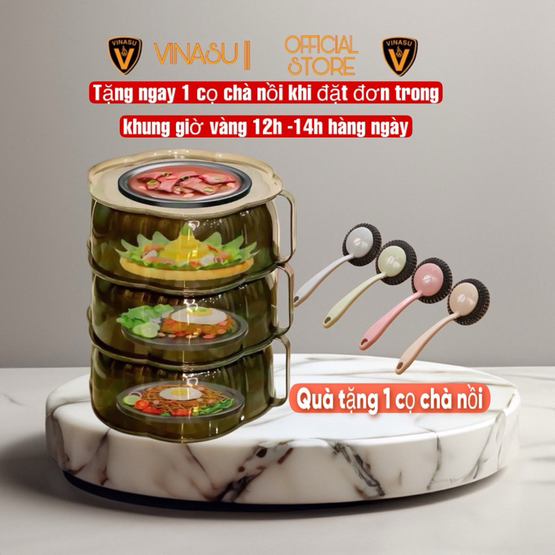 giao màu ngẫu nhiên Lồng bàn trong suốt nhiều tầng đa công dụng Vinasu VNS292 ( TẶNG 1 CỌ CHÀ NỒI CAO CẤP )