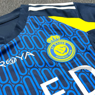 Áo đá banh trẻ em, Bộ đồ đá banh clb Alnassr màu xanh in sẵn cr7