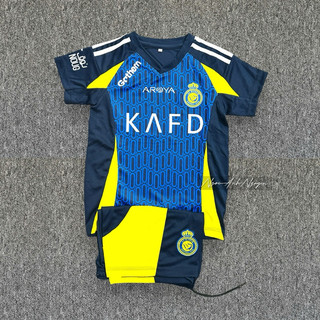 Áo đá banh trẻ em, Bộ đồ đá banh clb Alnassr màu xanh in sẵn cr7