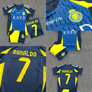 Áo đá banh trẻ em, Bộ đồ đá banh clb Alnassr màu xanh in sẵn cr7