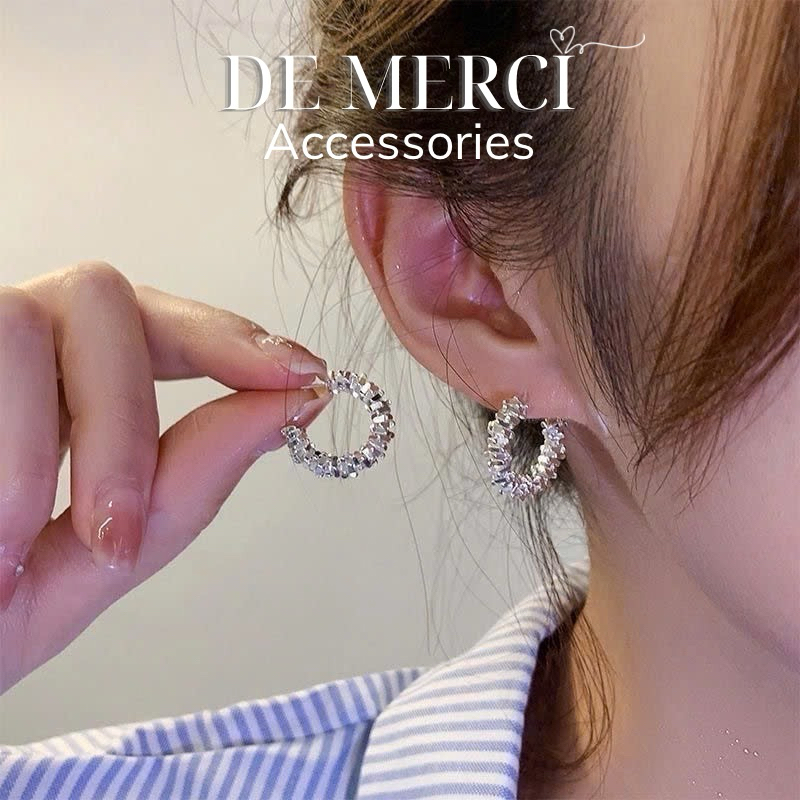 Khuyên tai nữ chuôi bạc 925 DE MERCI ACCESSORIES tròn phủ bóng phụ kiện trang sức nữ cá tính BT