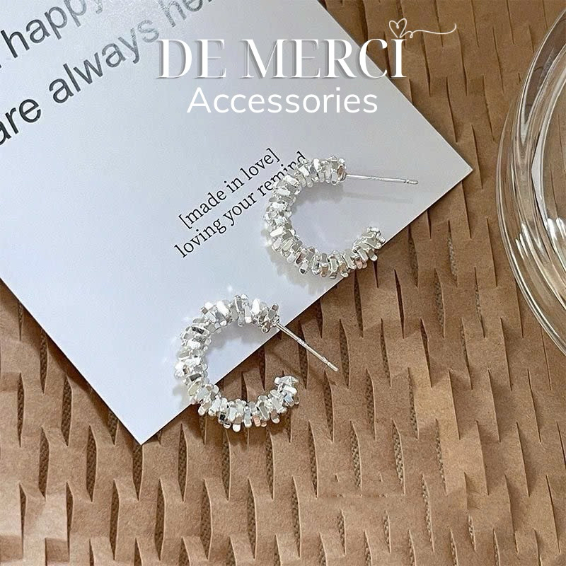 Khuyên tai nữ chuôi bạc 925 DE MERCI ACCESSORIES tròn phủ bóng phụ kiện trang sức nữ cá tính BT