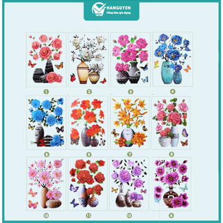 Tranh Dán Tường 3D Họa Tiết Bình Hoa Đẹp - Decal Dán Tường Có Keo Trang Trí Phòng Khách Sang Trọng