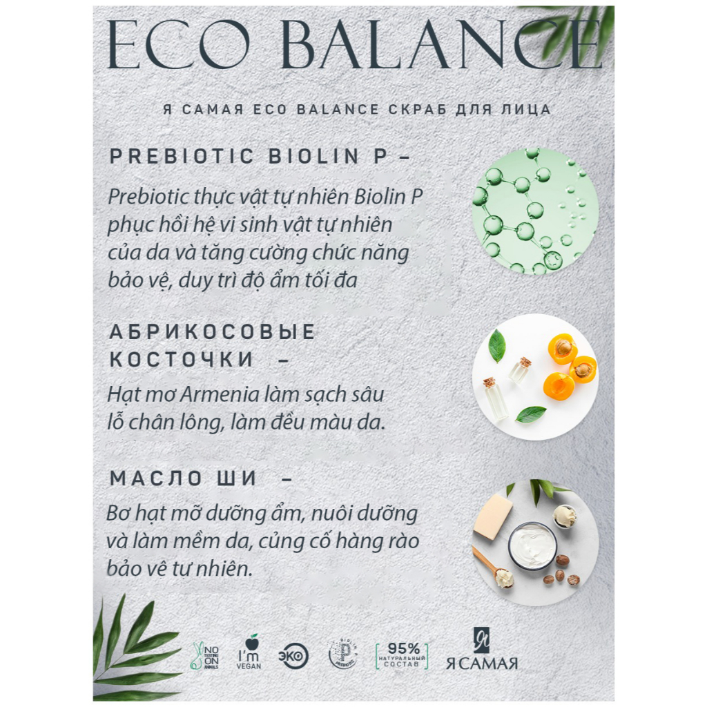 Tẩy da chết mặt với hạt mơ Armenia eco balance Ya samaya tuýp 75 ml