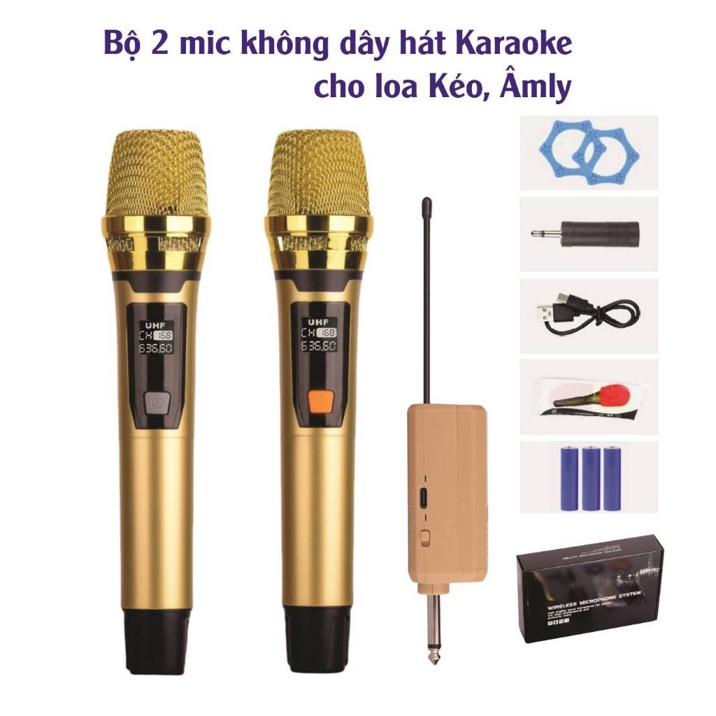 Bộ 2 Micro Không Dây UHF TK-79 Sạc Pin Trực Tiếp Trên Micro Bắt Sóng Xa ...