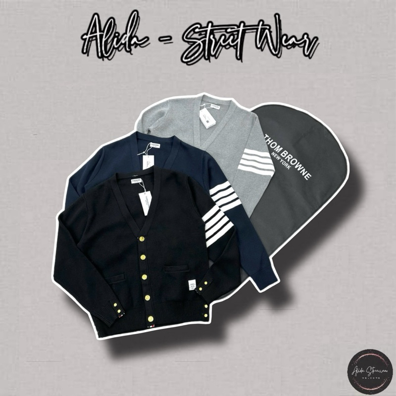 ⚡️[Hight Quality] Ba Màu Áo Cardigan 1hom B1 Gold 4 Bar Stripe Sweater - Điểm Nhấn 4 Vạch Trắng Phối Cúc Vàng Cao Cấp