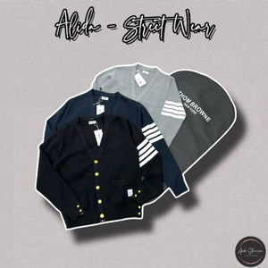⚡️[Hight Quality] Ba Màu Áo Cardigan 1hom B1 Gold 4 Bar Stripe Sweater - Điểm Nhấn 4 Vạch Trắng Phối Cúc Vàng Cao Cấp