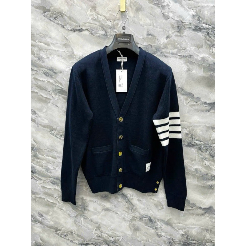 ⚡️[Hight Quality] Ba Màu Áo Cardigan 1hom B1 Gold 4 Bar Stripe Sweater - Điểm Nhấn 4 Vạch Trắng Phối Cúc Vàng Cao Cấp
