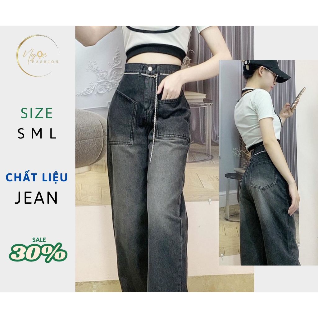 Quần jean nữ ống rộng ,quần bò suông cạp cao vải bò qccc màu đen X5422 ...