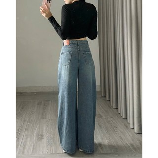247Store - Quần jeans xuông ly trước màu xanh dáng dài Quanjean9304