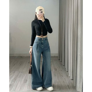 247Store - Quần jeans xuông ly trước màu xanh dáng dài Quanjean9304