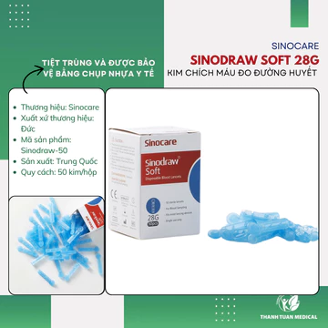 (Combo 3 hộp) Kim Lấy Máu Sinocare Sinodraw Soft 50 Kim - Kim lấy máu Cho Các Loại Máy Đo Đường Huyết, date xa
