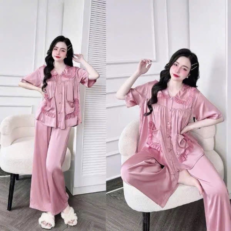 Đồ ngủ nữ big size form baby doll lụa Latin nút bọc tiểu thư tay ngắn mềm mát