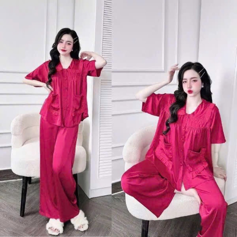 Đồ ngủ nữ big size form baby doll lụa Latin nút bọc tiểu thư tay ngắn mềm mát