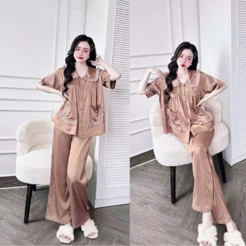Đồ ngủ nữ big size form baby doll lụa Latin nút bọc tiểu thư tay ngắn mềm mát