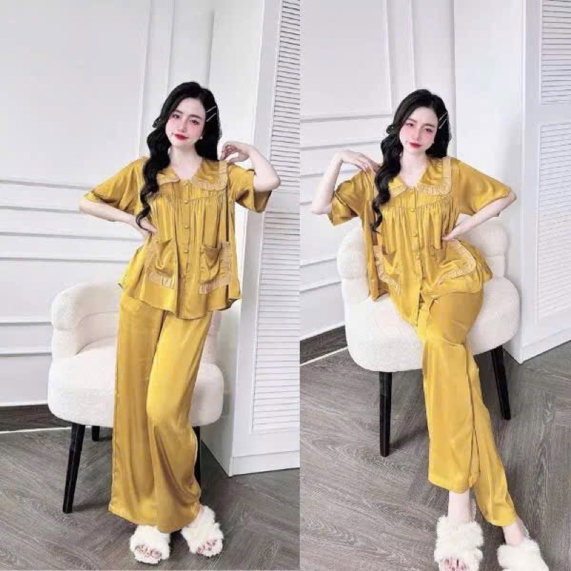 Đồ ngủ nữ big size form baby doll lụa Latin nút bọc tiểu thư tay ngắn mềm mát