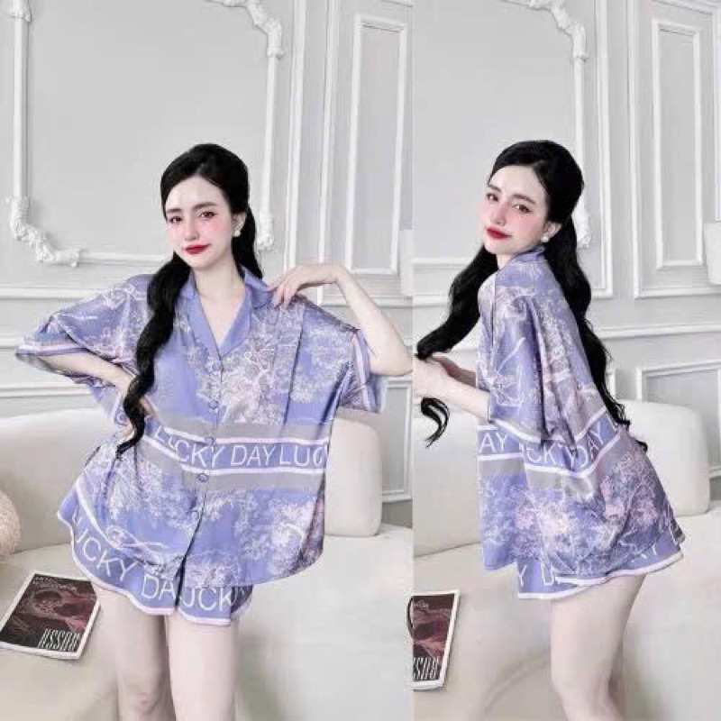 (45-75kg) Đồ ngủ Đùi tay dơi pijama lụa Latin nút bọc mềm mát
