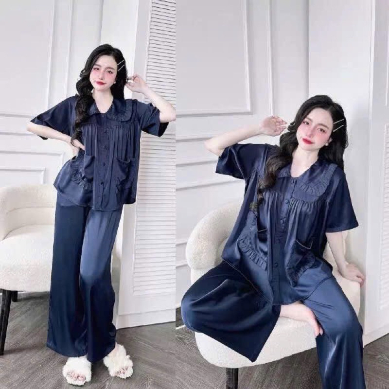 Đồ ngủ nữ big size form baby doll lụa Latin nút bọc tiểu thư tay ngắn mềm mát