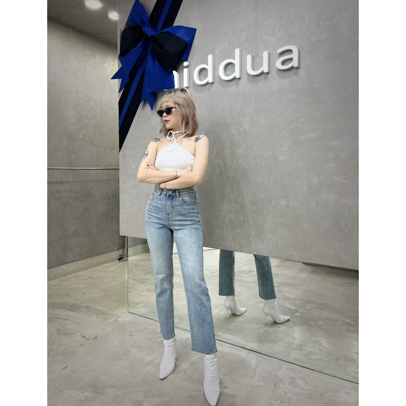 MIDDUA - JN157 Quần ống đứng 9 tấc lưng cao, lai cắt