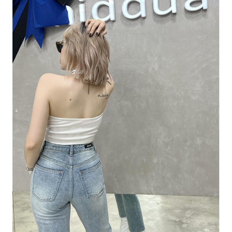 MIDDUA - JN157 Quần ống đứng 9 tấc lưng cao, lai cắt
