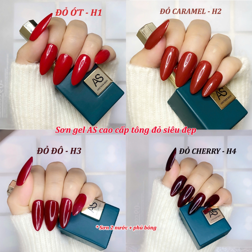 Sơn gel chính hãng AS đỏ BH 6 màu, đỏ ớt, đỏ caramel, đỏ đô, đỏ cherry chai 15ml