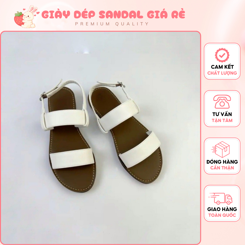 Giày Sandanl Nữ Thời Trang - Dép Sandal Màu Trắng Sữa 2 Quai Siêu Xinh Size 25-40