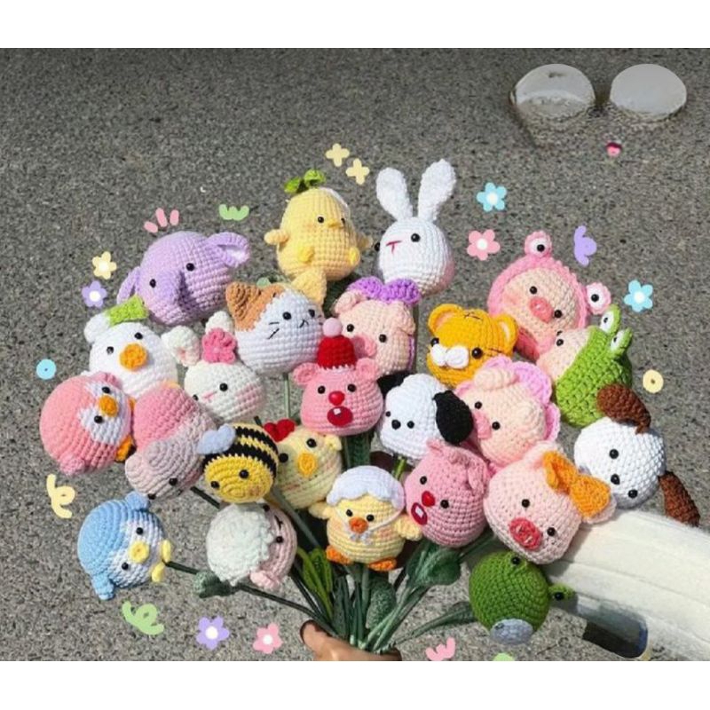 Hoa Thú Handmade Bằng Len Xinh Xắn , Cành Hoa Len, Móc Khoá Len Handmade