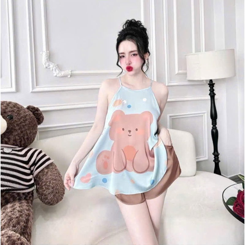 Đồ bộ -Yếm Phi in 3D thời trang cho Nữ - áo không nút, quần có ko túi 40-60kg